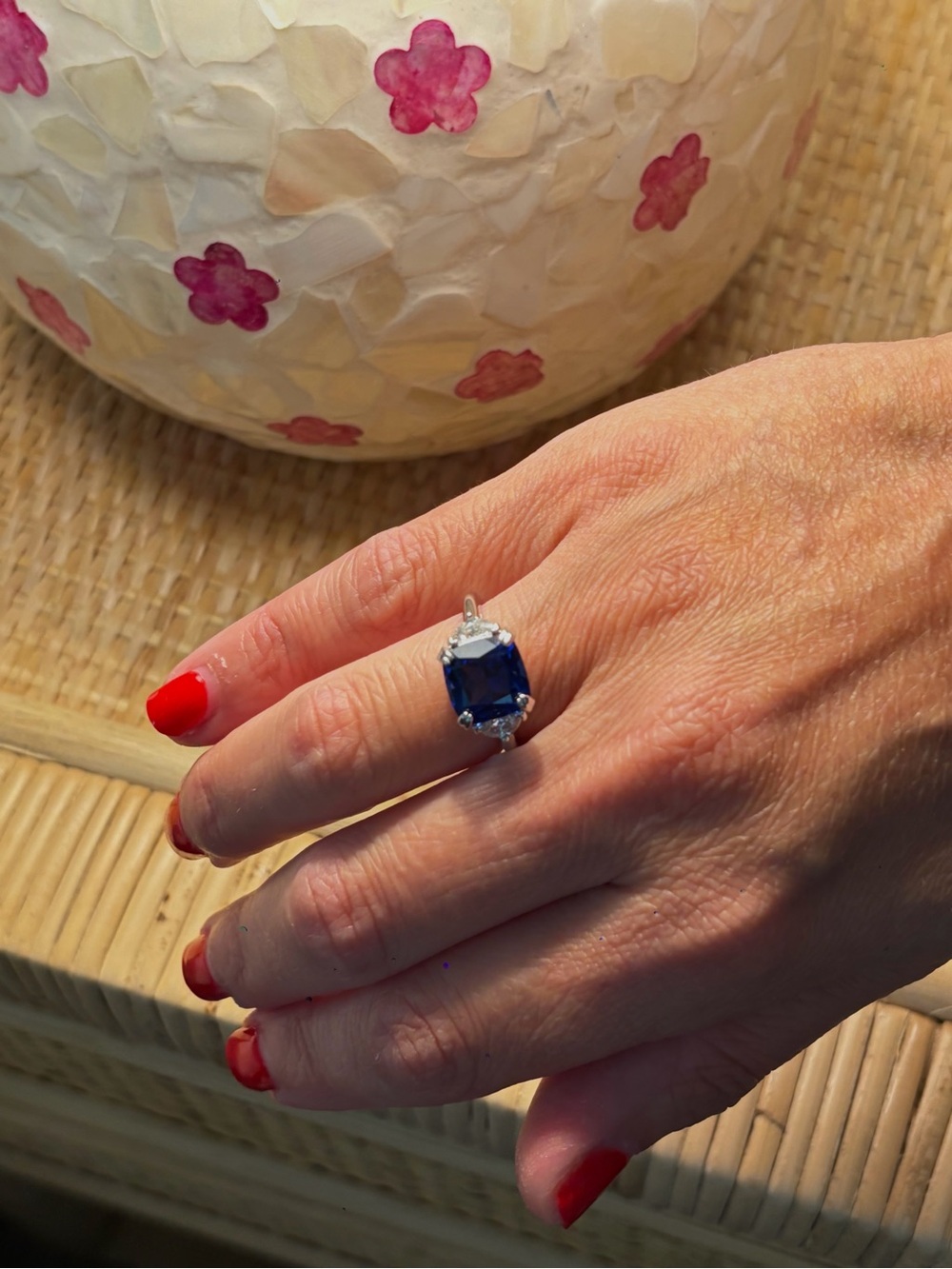 Swarovski Silver Ring with Deep Blue Gemstone Size 7